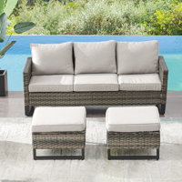 Brittane Outdoor Wicker Patio Sofa with Cushions by Wade Logan