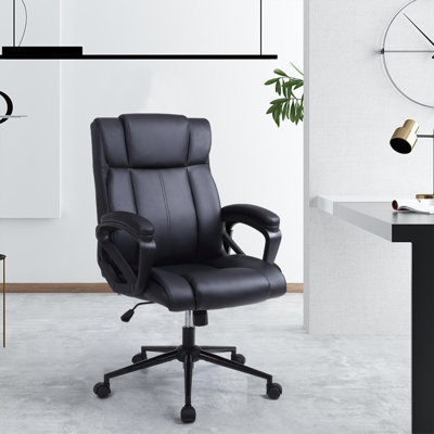 Augustyne Faux Leather Executive Chair Home Office Desk Chair with Padded Armrest by Ebern Designs