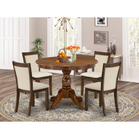 5-Pc Dining Room Set Contains a Round Dining Table and 4 Parson Chairs - Antique Walnut finish by Red Barrel Studio