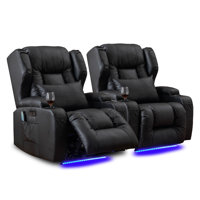 Aguilera Leather Power Recliner Chair Home Theater Seating with LED Lights and Cup Holders by Ebern Designs