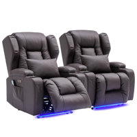 Aguilera Leather Power Recliner Chair Home Theater Seating with LED Lights and Cup Holders by Ebern Designs