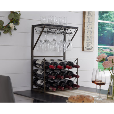 Harrietstown 12 Bottles Countertop Wine Rack Stand with Glass Holder, Wine Storage Cabinet Shelf by 17 Stories