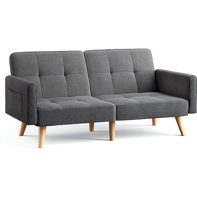 Nazeer 70.9" Futon Loveseat Sofa, Reclining Linen Sofa Bed by Ebern Designs