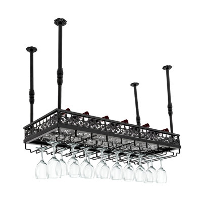 Glenna 6 Bottle Industrial Hanging Rectangular Wine Bottle & Glass Rack by Red Barrel Studio
