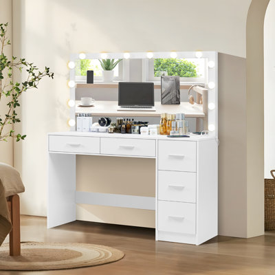 Jadwin Large Vanity with 5 Drawers Christmas Gifts by Hokku Designs