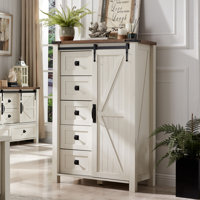 Farmhouse 5 Chest of Drawers, Tall Drawers Dresser with Sliding Barn Door by Gracie Oaks