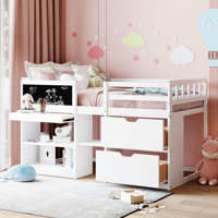 Maja Kids Twin Low Loft Bed with Storage Drawers, Shelves and Blackboard by Harriet Bee