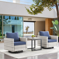 Hildale 3 - Piece Wicker Rattan 2 - Person Swivel Seating Group with Side Table