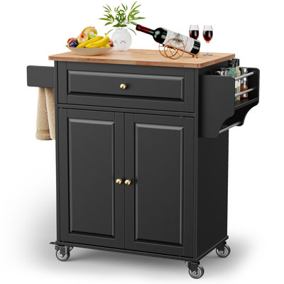 Lotosha 36″ Rolling Kitchen Island with Solid Wood Top, Drawer, Spice Rack & Towel Rack by Winston Porter