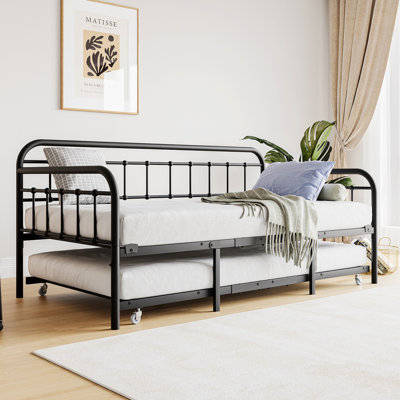 Bradd Metal Daybed with Trundle, Metal Bed Frame by Rosalind Wheeler