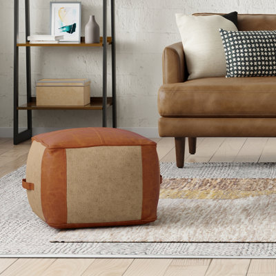 Atkinson 18"W Genuine Leather Round Pouf by Simpli Home