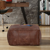 Sheffield 26"W Genuine Buffalo Leather Coffee Table Pouf