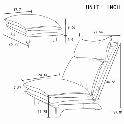 Bacquet  Space-Saving Recliner Sofa Chair with Ergo Adjustments | Foldable Multi-Position Leisure Chair for Bedroom, Balcony & Small Spaces by Ebern Designs