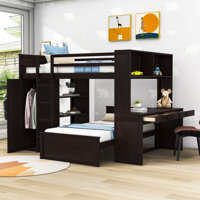 Sherise Kids Full Over Twin 2 Drawers Wooden Bunk Bed with Shelves, Desk and Wardrobe by Harriet Bee