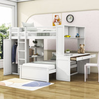 Sherise Kids Full Over Twin 2 Drawers Wooden Bunk Bed with Shelves, Desk and Wardrobe by Harriet Bee