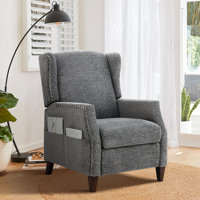 Kars Nail-head Upholstered Push Back Recliner With Storage Pocket by Gracie Oaks