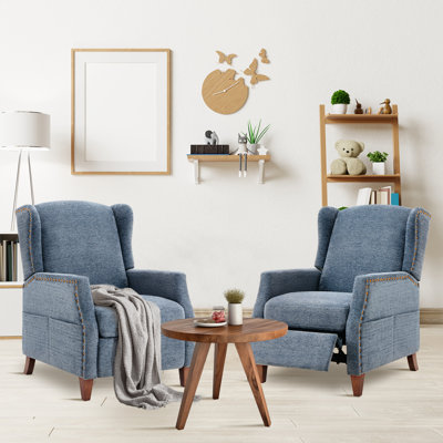 Kars Nail-head Upholstered Push Back Recliner With Storage Pocket by Gracie Oaks