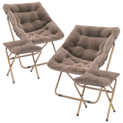 Saucer Chairs with Ottomans, Folding Lounge Papasan Chairs with Footstools for Bedroom Living Room by Mercer41
