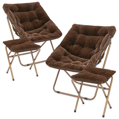 Saucer Chairs with Ottomans, Folding Lounge Papasan Chairs with Footstools for Bedroom Living Room