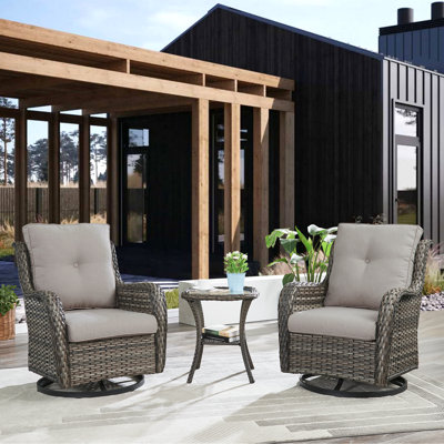 Schutt 3 Piece Furniture Set Wicker Swivel Chairs and Side Table with Cushions by Red Barrel Studio