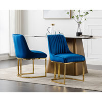 Junias Dining Chair Velvet Upholstered Dining Chairs Modern Accent Dining Room Chairs with Gold Metal Base Comfy Padded Kitchen Chairs Armless Side Ch by Everly Quinn