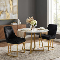 Junias Dining Chair Velvet Upholstered Dining Chairs Modern Accent Dining Room Chairs with Gold Metal Base Comfy Padded Kitchen Chairs Armless Side Ch by Everly Quinn