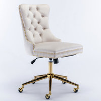 Modern Velvet Upholstered Tufted Button Home Office Chair, Swivel Armless Desk Chair by Rosalind Wheeler