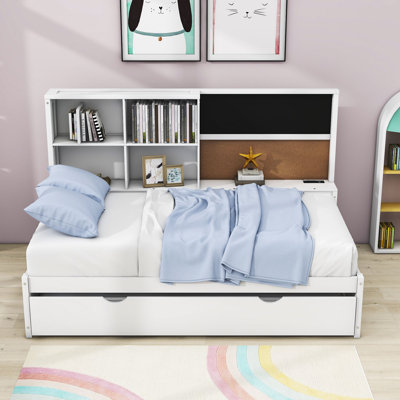 Barnerd Wooden Daybed with Shelves, Blackboard, USB Ports and Twin Size Trundle by Wildon Home