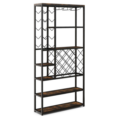 Floor Wine Bottle & Glass Rack in Rustic Brown by 17 Stories