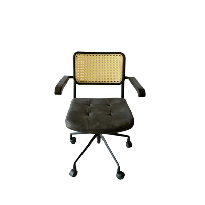 SEAT4U Contemporary Rattan Back, PU Upholstered Office Chair by 17 Stories