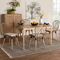 Kinnard 4 - Person Rattan and Teak Wood Dining Set by George Oliver