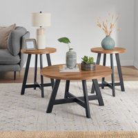 3-Piece Coffee Table Set - Industrial Modern Round Coffee Table and 2 Side Tables - For Living Room, Apartment, or Dorm Room (Walnut) by 17 Stories