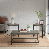 3-Piece Coffee Table Set - Industrial Modern Coffee Table and 2 Side Tables - Furniture for Living Room, Apartment, or Dorm Room by Lavish Home (Gray) by 17 Stories