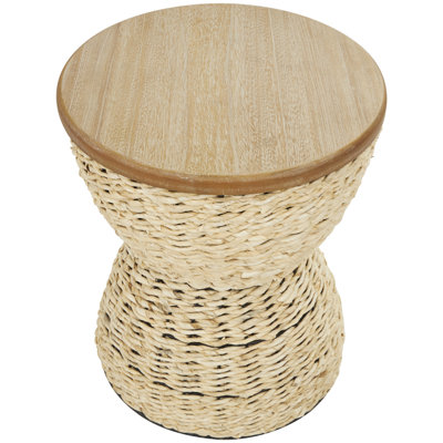 Rattan Handmade Woven Side End Accent Table with Wood Tabletop and Black Frame by Bay Isle Home