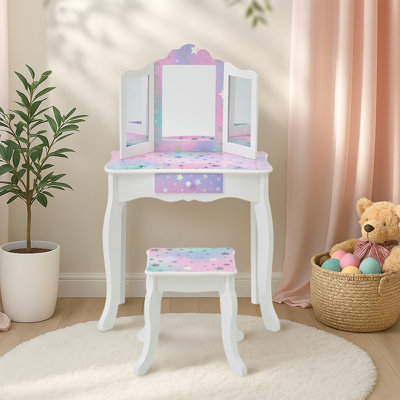 Teamson Kids Starry 2-pc Sky Print Wooden Vanity Set with Matching Stool for Accessories by Teamson Kids