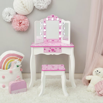 Teamson Kids Sweethearts Kids Play Vanity Table & Stool w/ LED, White & Pink by Teamson Kids