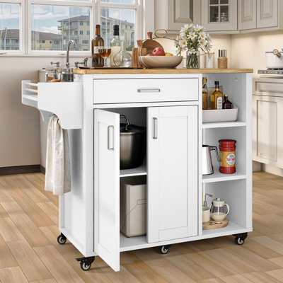 Araf Kitchen Island Cart with Storage, Kitchen Storage Cart with Shelves & Spice Rack by Lark Manor