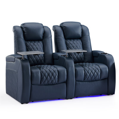 64" Wide Genuine Leather Home Theater Seating with Cup Holder by Brayden Studio
