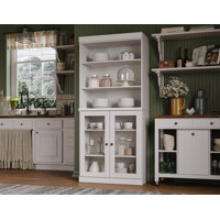 Kaniesha 100% Solid Wood 32" Pantry Cabinet with Clear Glass Doors and Adjustable Shelves