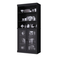 Kaniesha 100% Solid Wood 32" Pantry Cabinet with Clear Glass Doors and Adjustable Shelves by Hokku Designs