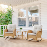 Aluel 2 - Person Rocking Chairs and Side Table Seating Group with Cushion by Winston Porter