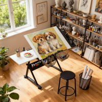 Draft Desk Drawing Table with Stool Set, Height Adjustable Desk Tiltable & Slide-Out Tabletop by Bring Home Furniture