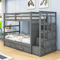 Heustis Kids Twin Over Twin 4 Drawers Wood Bunk Bed with Twin Trundle and Stairs by Harriet Bee