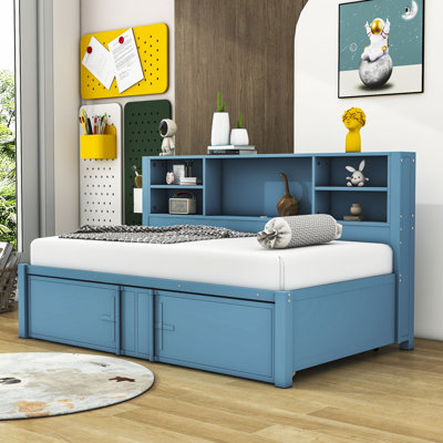 Ailiana Twin Size Metal and Wood Daybed with Twin Size Trundle, Storage Shelves and USB Ports by Wildon Home