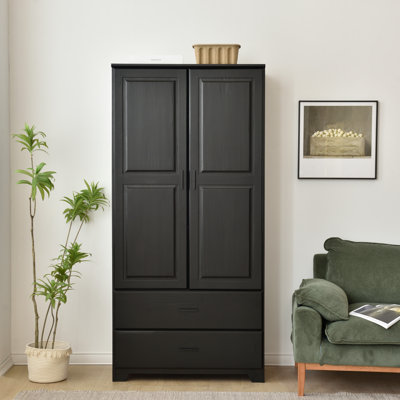 Zulfa Better Home Products Pine Wood Closet with Raised Doors and 2-Drawers by Red Barrel Studio