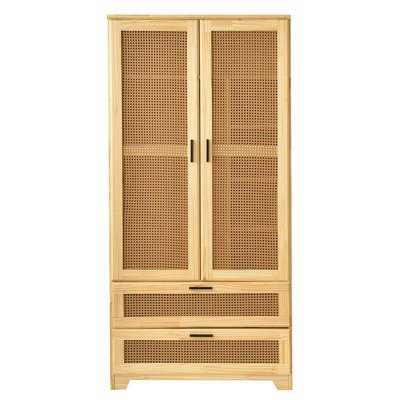 Solid Pine Wood Rattan Closet with 2 Drawers by Bay Isle Home