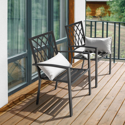 Rainen Outdoor Patio Chair of 2 Dining Chairs, Powder-coated Iron Frame and Lattice Pattern for Patio, Black by Ebern Designs
