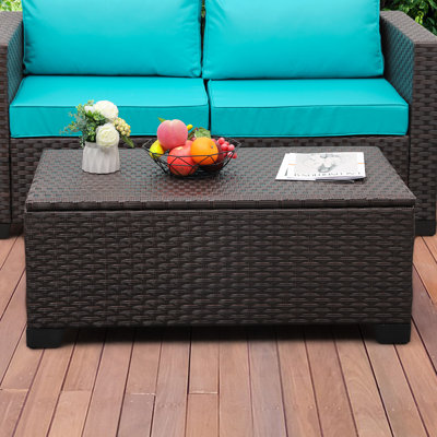 Outdoor Table with Storage Patio Table Wicker Coffee Table All-Weather Side Table Waterproof Cover by Latitude Run
