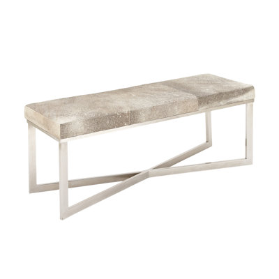 Leather Handmade Cowhide Home Bench with Silver Metal Base by Hokku Designs