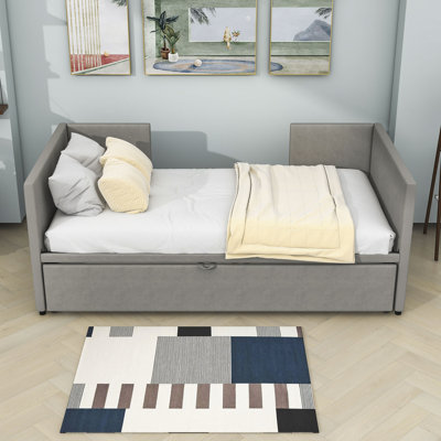 Twin Size Velvet Upholstered Daybed with Twin Size Trundle